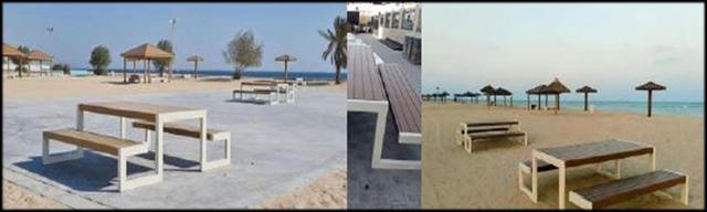 Outdoor tables and benches