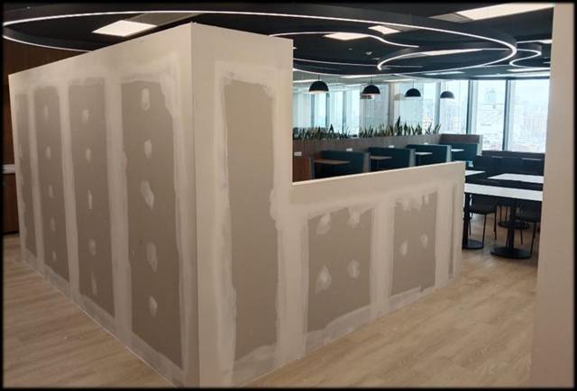 Gypsum partition work in offices, Doha
